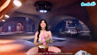 Princess Leia cosplayban élvezi a hatalmas cicis csoki szépség játékát