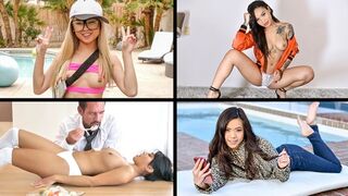 Pici ázsiai csajok forró válogatása Honey Gold, Ember Snow, Vina Sky és Lulu Chu szereplésével